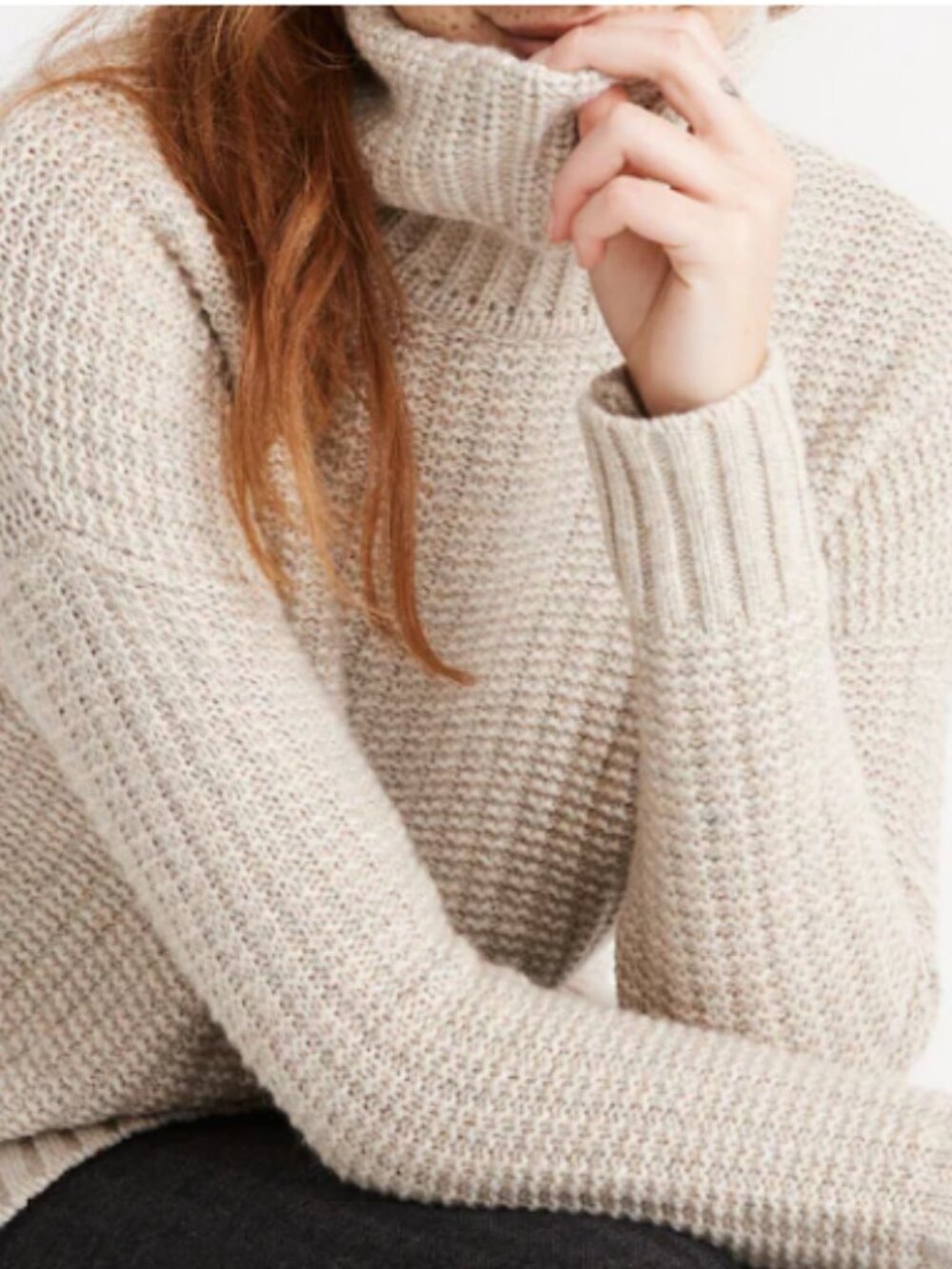 Madewell Merino Wool Ribbed Turtleneck Tunic Sweater in heather sand  L